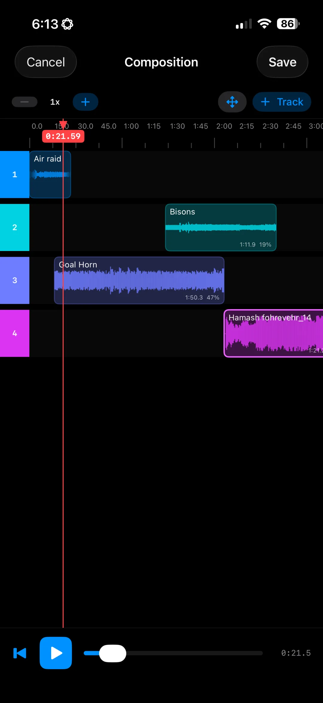 Composition mode with multi-track timeline