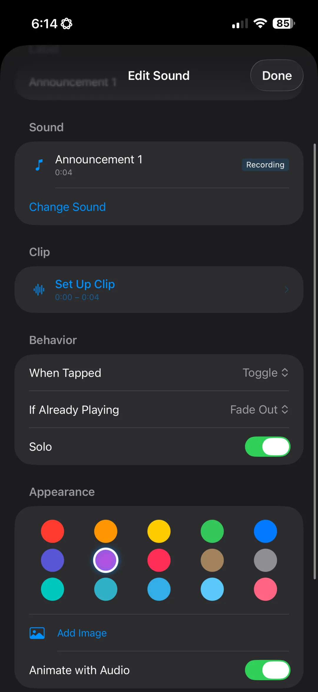 Edit mode for customizing a sound button
